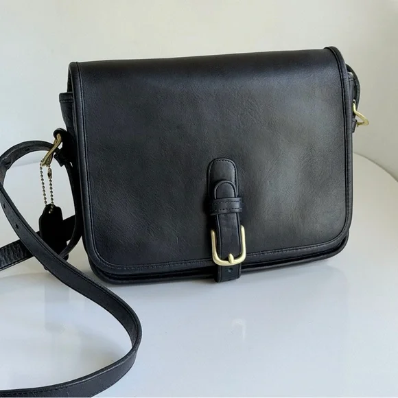 Vintage Coach Black Leather Crossbody Saddle Pouch Bag 9590 Made In NYC '80's - Picture 16 of 16
